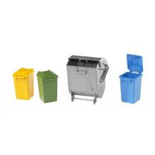 Bruder 02607  - Accessories: Garbage Can Set (3 small, 1 large) - Scale 1:16
