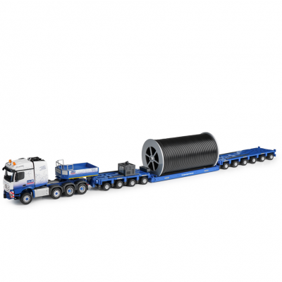 Conrad 78262/02 - Mercedes Benz Actros SLT 8x4 Truck Goldhofer Low Loader and Cable Drum - Ramonat New 2026 - Scale 1:50