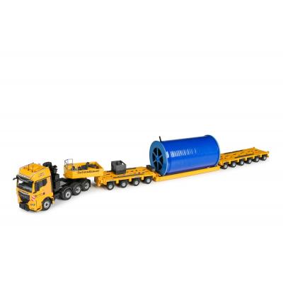Conrad 80262/01 - MAN TGX GX 8x4 Truck Goldhofer Low Loader and Cable Drum - Schmidbauer New 2026 - Scale 1:50