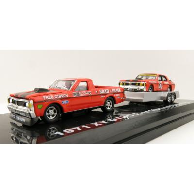 Road Ragers - 1971 Ford Falcon GT Ute & Trailer  & Falcon GTHO Phase III No 8D - Fred Gibson - Scale 1:64