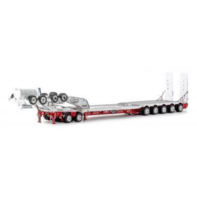Drake ZT09233 AUSTRALIAN Drake 5x8 Swingwing Drop Deck Trailer and 2x8 Dolly White Red Heavy Haulage - Scale 1:50