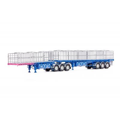 Drake ZT09283 AUSTRALIAN Maxitrans Freighter B Double Trailer Set Ross Transport Blue Pink - Scale 1:50