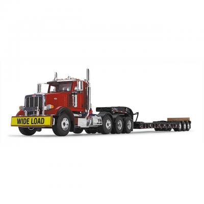 First Gear 50-3476 Peterbilt Model 367 Day Cab 8x4 Truck Talbert 55SA Lowboy Trailer Bright Red Scale 1:50