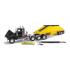 First Gear 50-3490 Peterbilt Model 367 Day Cab 8x4 Truck Bottom Dump Trailer Black / Yellow Scale 1:50