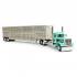 First Gear 60-1264 Peterbilt 359 Day Cab 6x4 Truck Black with Wilson Livestock Trailer Teal Black - Scale 1:64