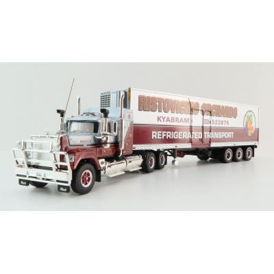 Highway Replicas 12027 Australian Mack Superliner Prime Mover with Semi 3axle Reefer Trailer Ristovivhis Orchards Scale 1:64