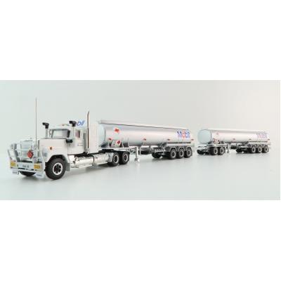 Highway Replicas 12028 Australian Mack Superliner Truck Tanker Road Train with Dolly Mobil Oil Scale 1:64