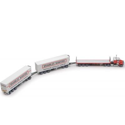 Highway Replicas Kenworth SAR Truck Road Train + Extra Flattop Trailer Brambles Manford - Scale 1:64