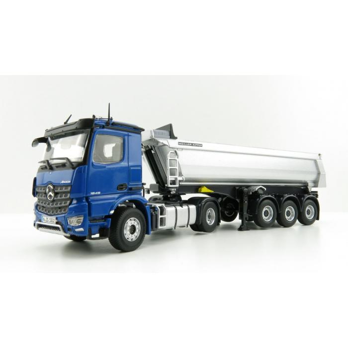 NZG    Mercedes Benz Arocs 4x2 with Meiller Tipping Semi Trailer  Blue   Scale 1: