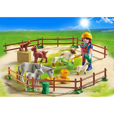 Playmobil Farm/dollshouse extras Lady farmer figure feeding the goats NEW 