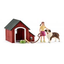 Schleich 42376 - Dog Kennel with Australian Shepherd - Farm World
