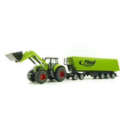 Siku 1949 - Claas Axion 950 Tractor with Frontloader,Dolly and Fliegl Tipping Trailer -Scale 1:50