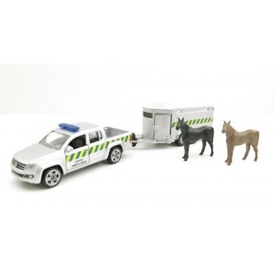 Siku 2310 888 00 - VW Amarok Pick-Up with Horse Trailer - Horse Ambulance - New 2022 - 1:55