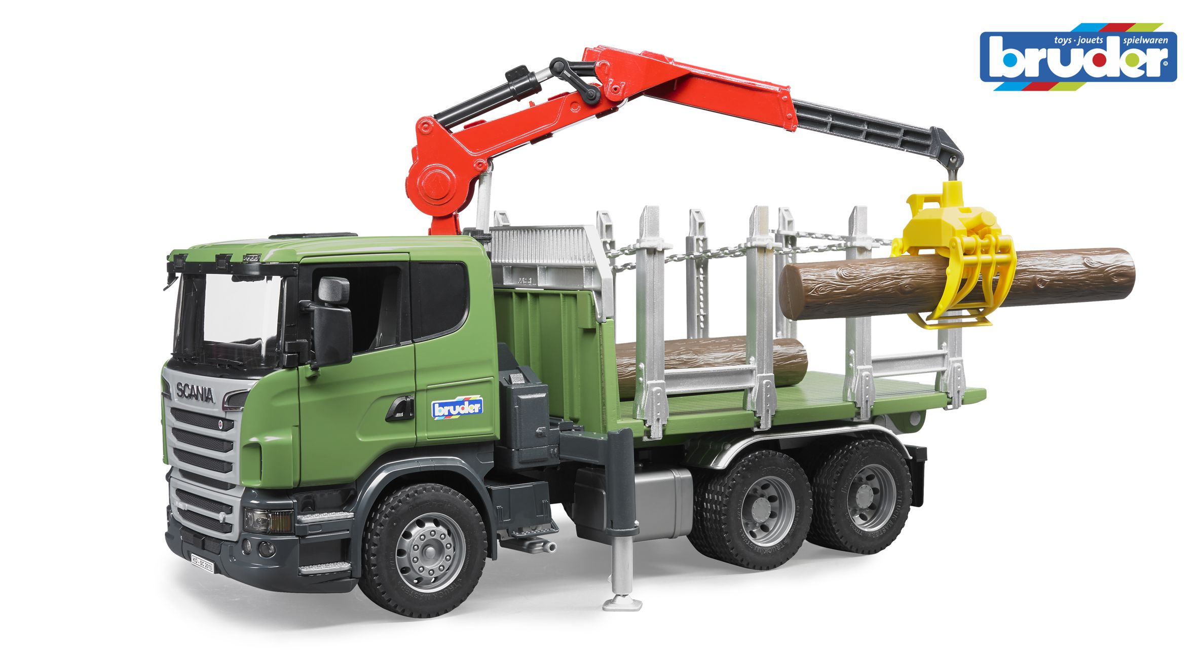 Product Image - Bruder 03524 - Scania R-series Timber truck with loading crane and 3 trunks - Scale 1:16