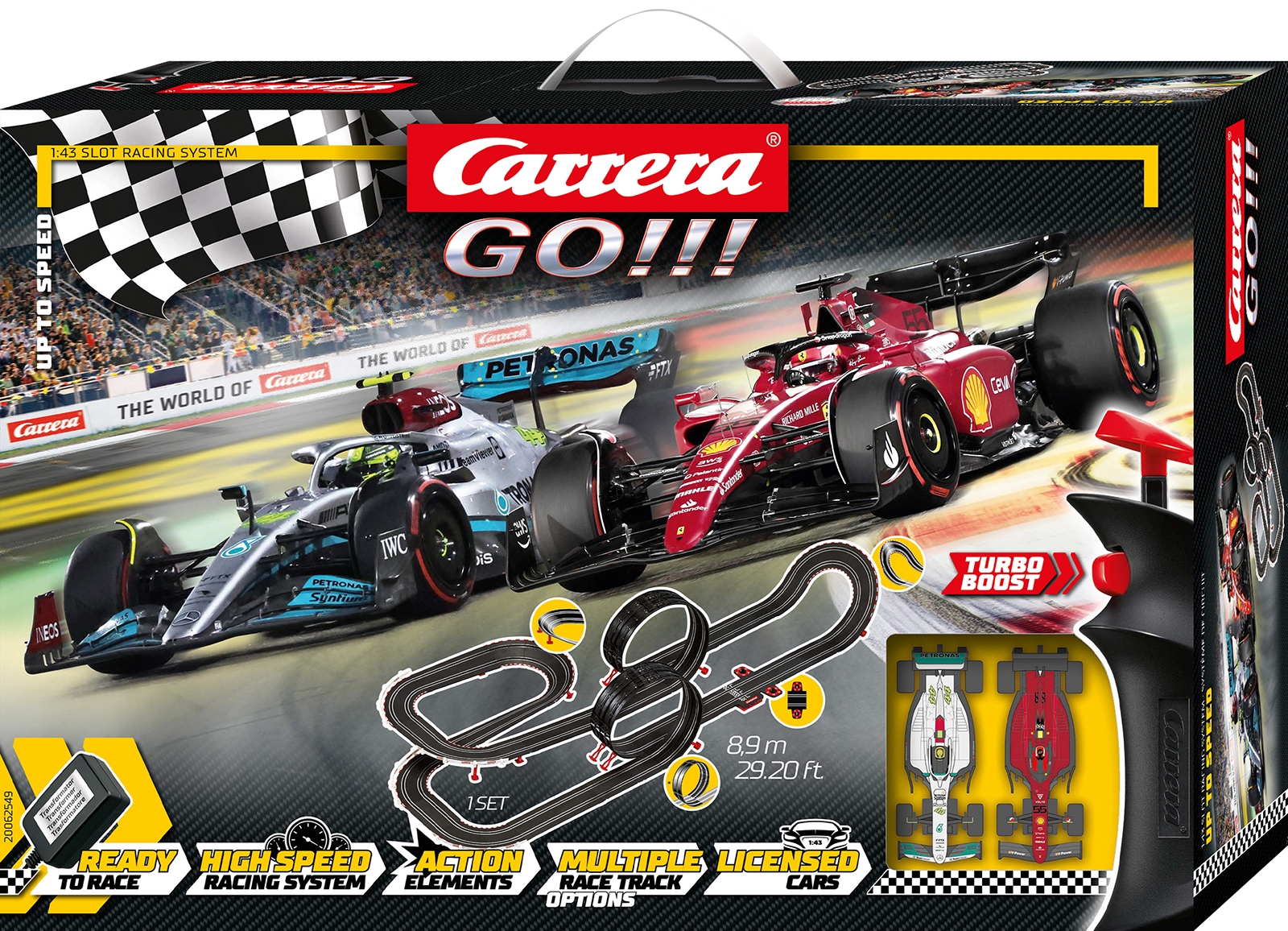 Product Image - Carrera 62549 - Go 1:43 Up to Speed! F1 Slot Car Racing Set Mercedes Hamilton vs Ferrari Sainz