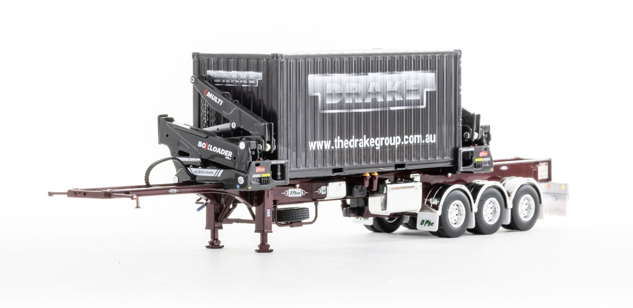 Product Image - Drake ZT09250 AUSTRALIAN O’Phee BoxLoader Side Loading Trailer with Container - Burgundy - Scale 1:50