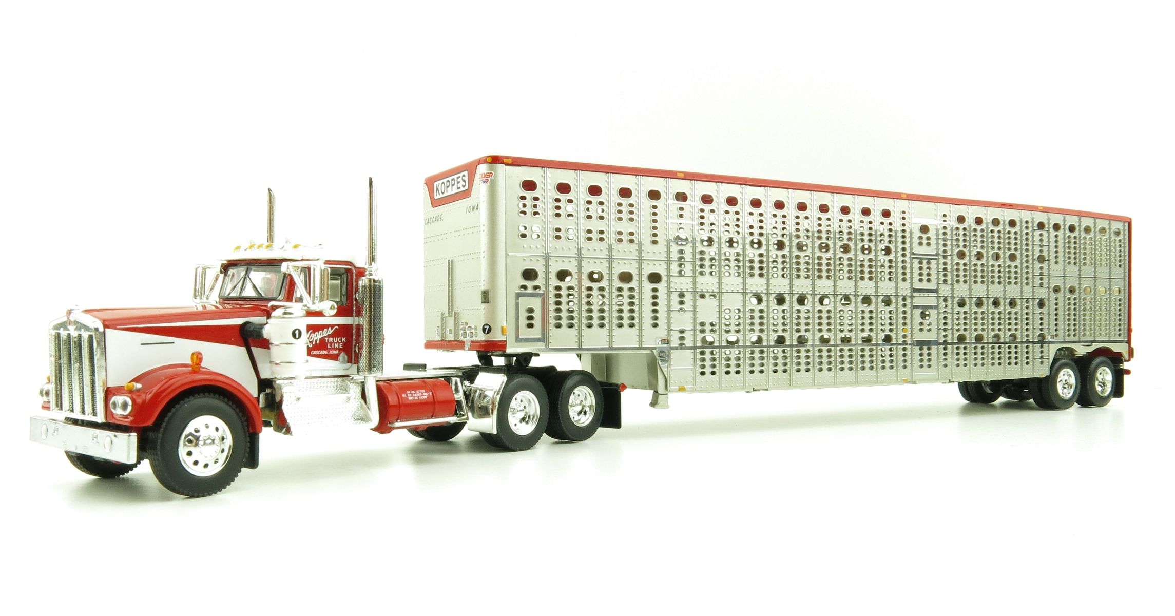 Product Image - First Gear 60-1010 Kenworth W900A Prime Mover with Wilson Lifestock Trailer - Koppers - Scale 1:64