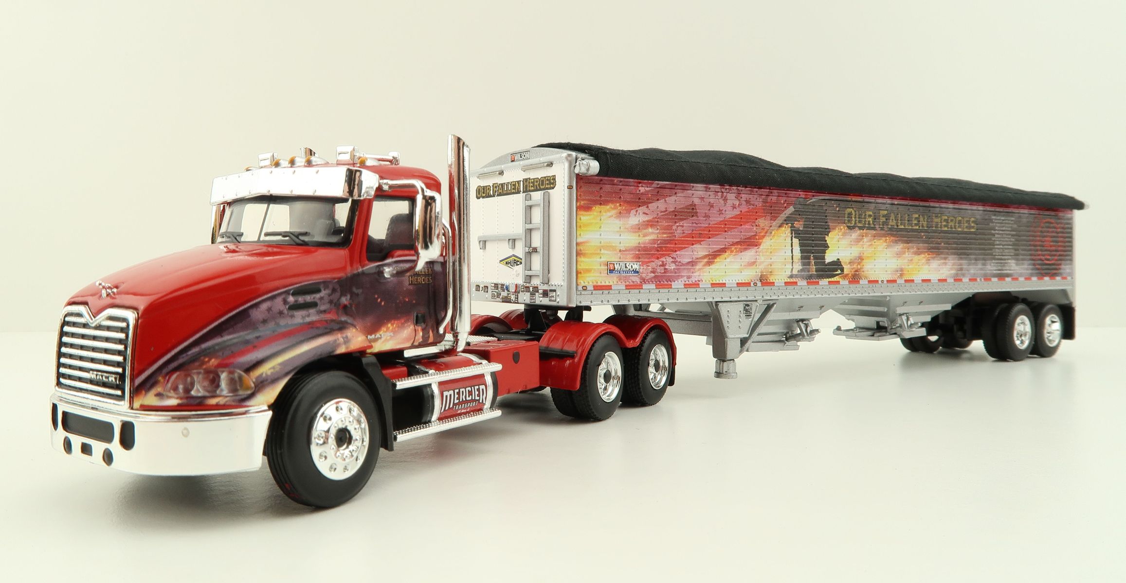 Product Image - First Gear 60-1114 Mack Pinnacle 6x4 Truck with Wilson Grain Trailer Mercier Transport - Our Fallen Heroes - Scale 1:64