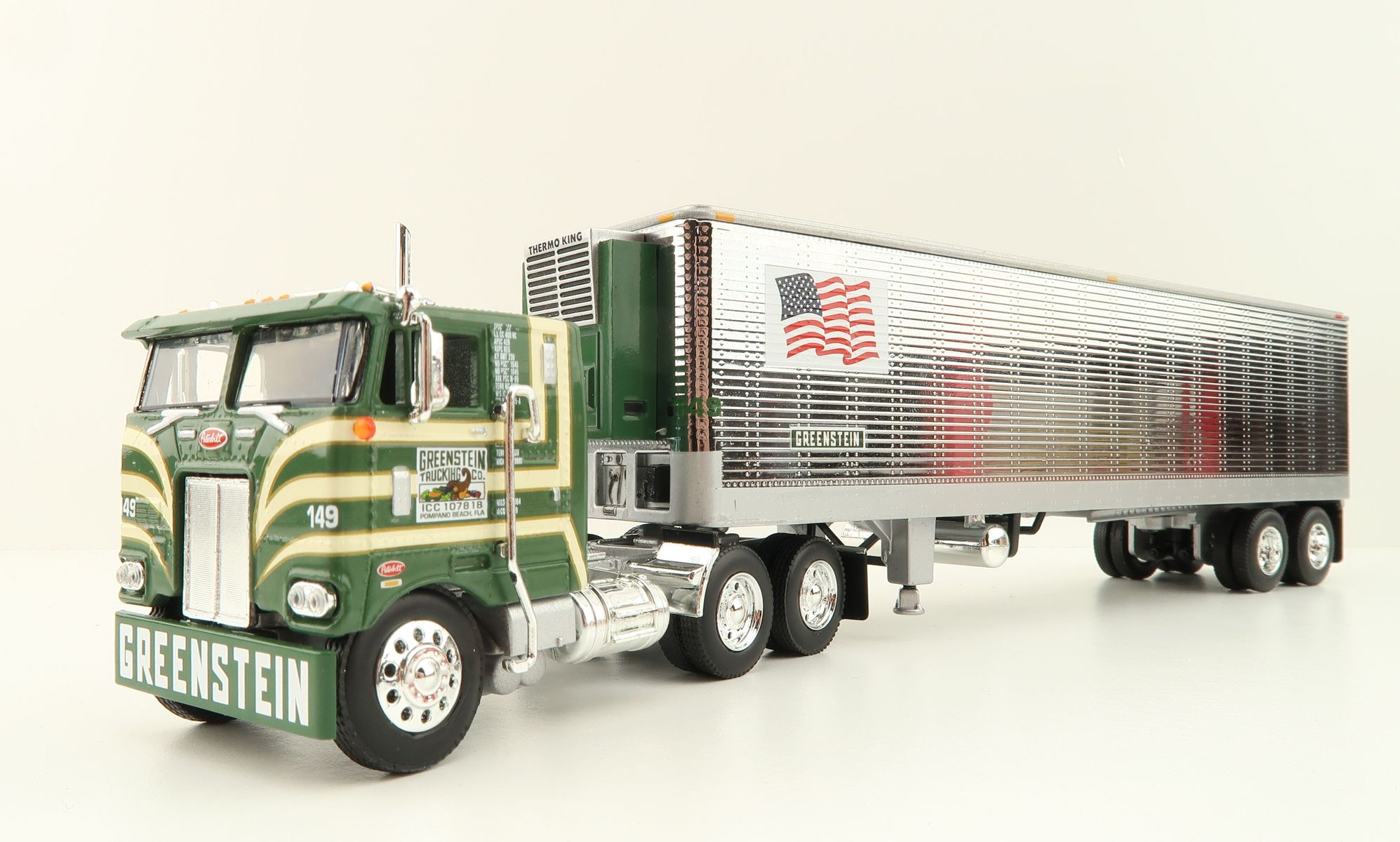 Product Image - First Gear 60-1428 Peterbilt Model 352 COE Truck with Reefer Trailer - Greenstein Trucking Company - Scale 1:64