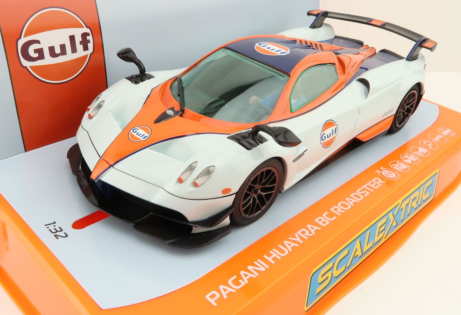 Product Image - Scalextric C4335 Pagani Huayra BC Roadster - Gulf Edition Slot Car 1:32 Scale