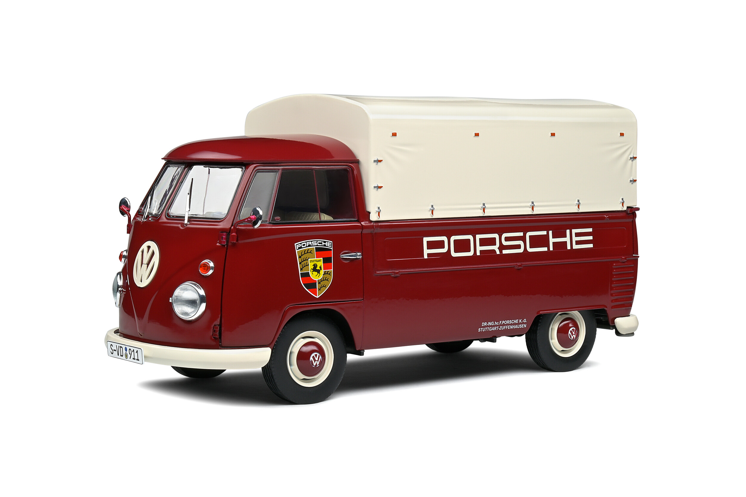 Product Image - Solido S1806707 VW Volkswagen T1 Pick Up Combi Porsche Service 1950 Red - Scale 1:18