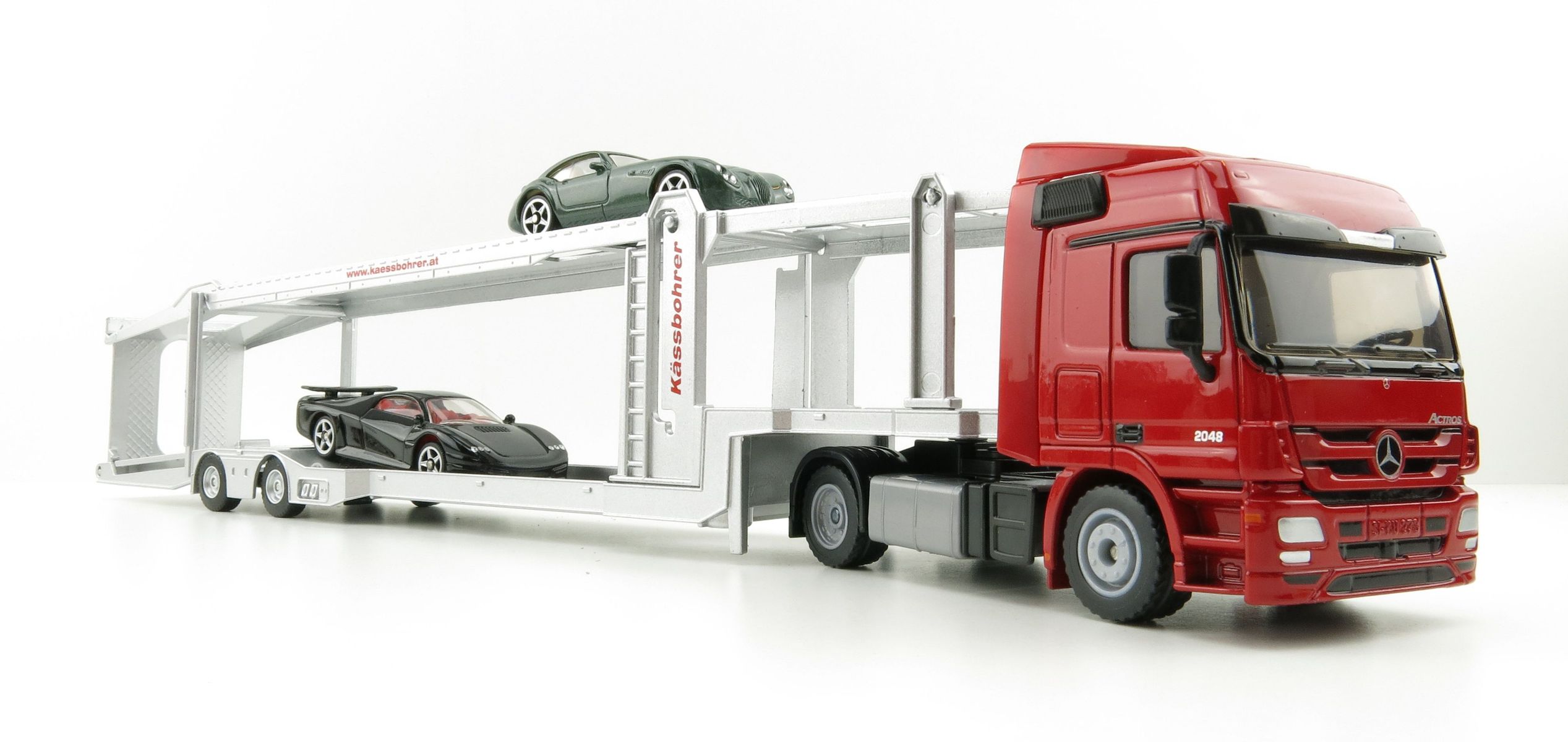 Product Image - Siku 3934 - Mercedes Benz Car Transporter with Kaessbohrer Trailer (inc. 2 cars) - Scale 1:50