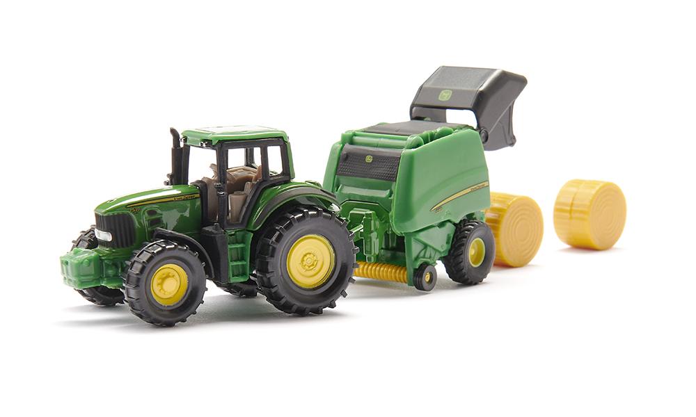 Product Image - Siku 1665 - John Deere 7530 Tractor with 990 Baler Trailer - Scale 1:72