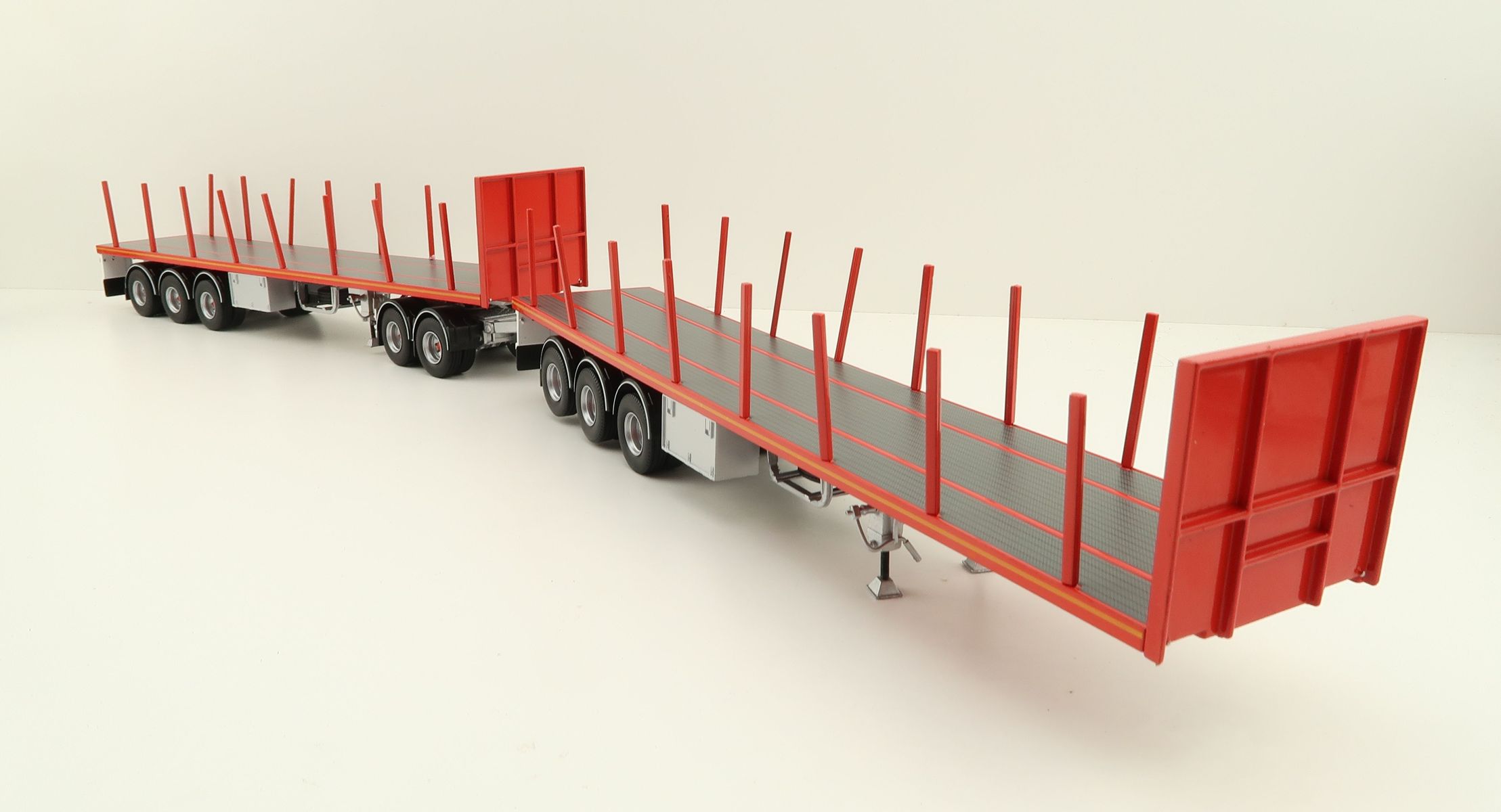 Product Image - Tekno 82402 Australian Double Flatbed Trailer Set with Dolly Red Scale 1:50