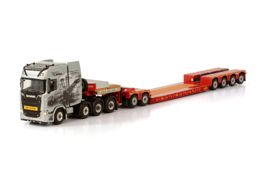 Product Image - WSI 01-3681 Scania Highline 8x4 Truck with 4-axle low loader - Esser Schwertransporte - Scale 1:50